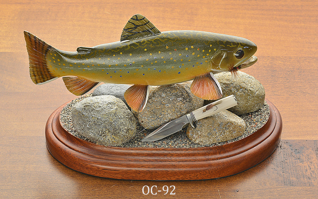 Brook Trout Carving with Randall Model 8 Style Miniature