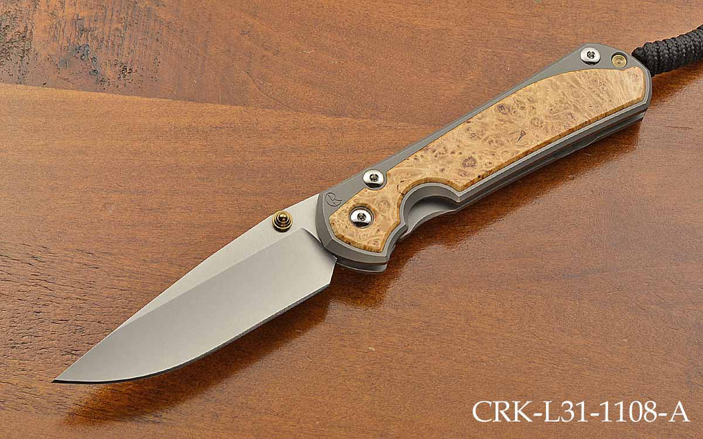 Large Sebenza 31 Drop Point Box Elder Inlays Magnacut