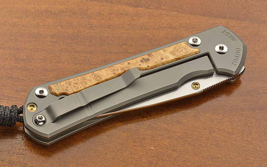 Large Sebenza 31 Drop Point Box Elder Inlays Magnacut