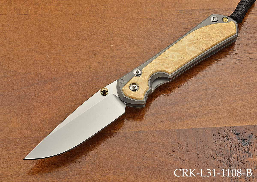 Large Sebenza 31 Drop Point Box Elder Inlays Magnacut