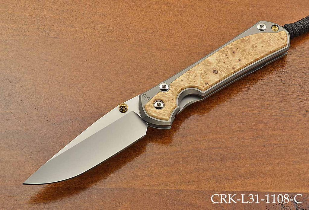 Large Sebenza 31 Drop Point Box Elder Inlays Magnacut