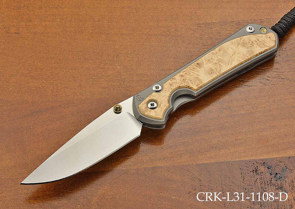 Large Sebenza 31 Drop Point Box Elder Inlays Magnacut