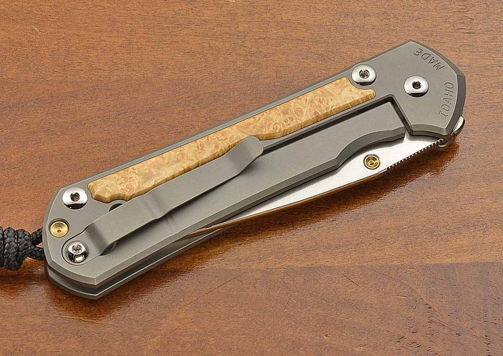 Large Sebenza 31 Drop Point Box Elder Inlays Magnacut