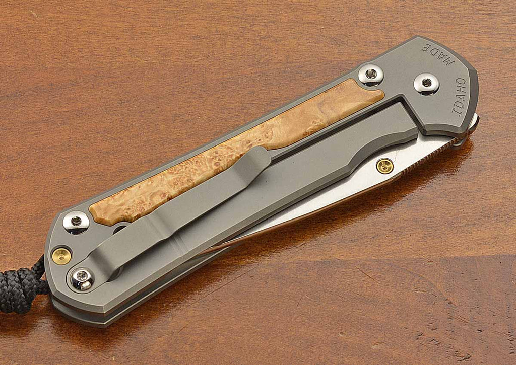 Large Sebenza 31 Drop Point Box Elder Inlays Magnacut