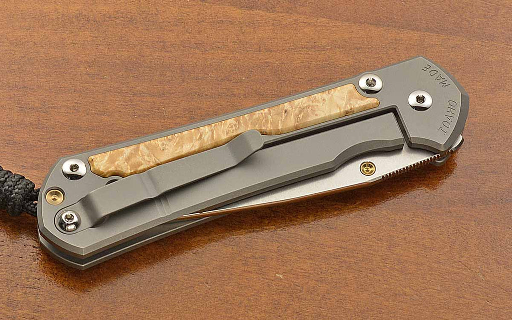 Large Sebenza 31 Drop Point Box Elder Inlays Magnacut