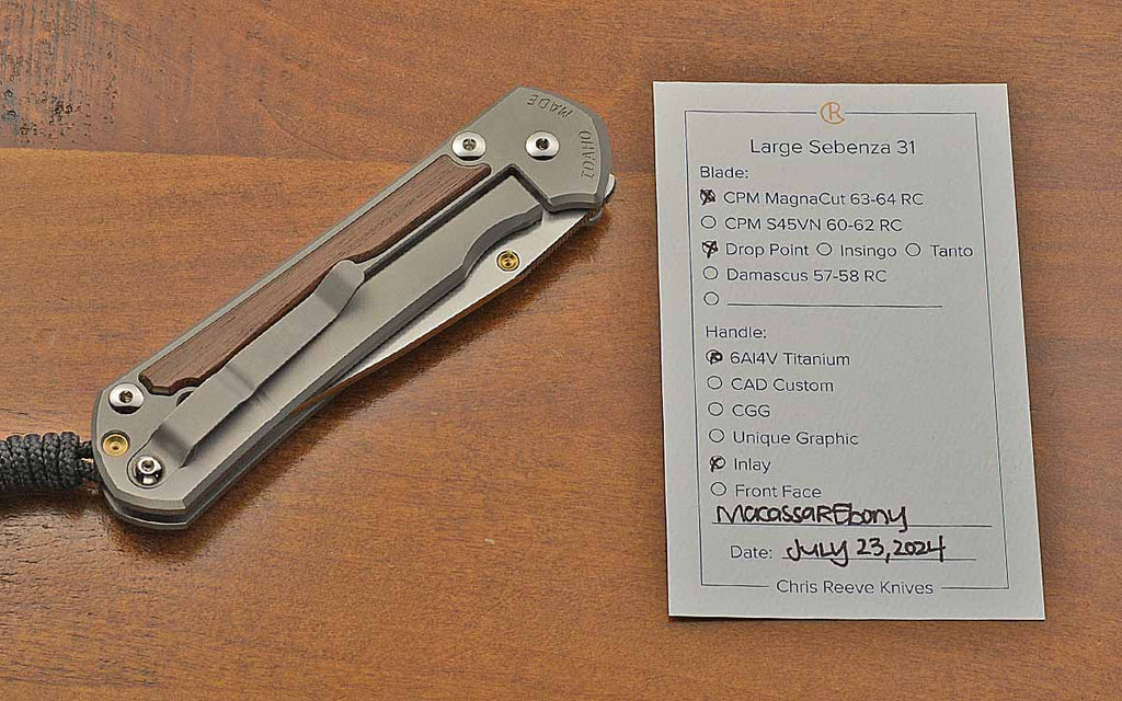 Pre-Owned Large Sebenza 31 Macassar Ebony Inlays MagnaCut