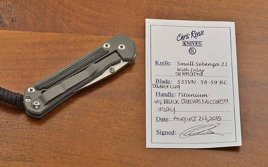 Small Sebenza 21 Black Micarta Inlay Double Lug Serrated S35VN
