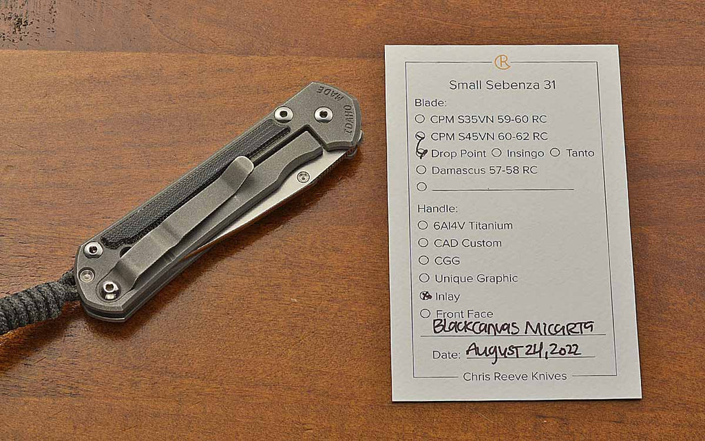 Pre-Owned Small Sebenza 31 Drop Point Black Canvas Inlay S45VN