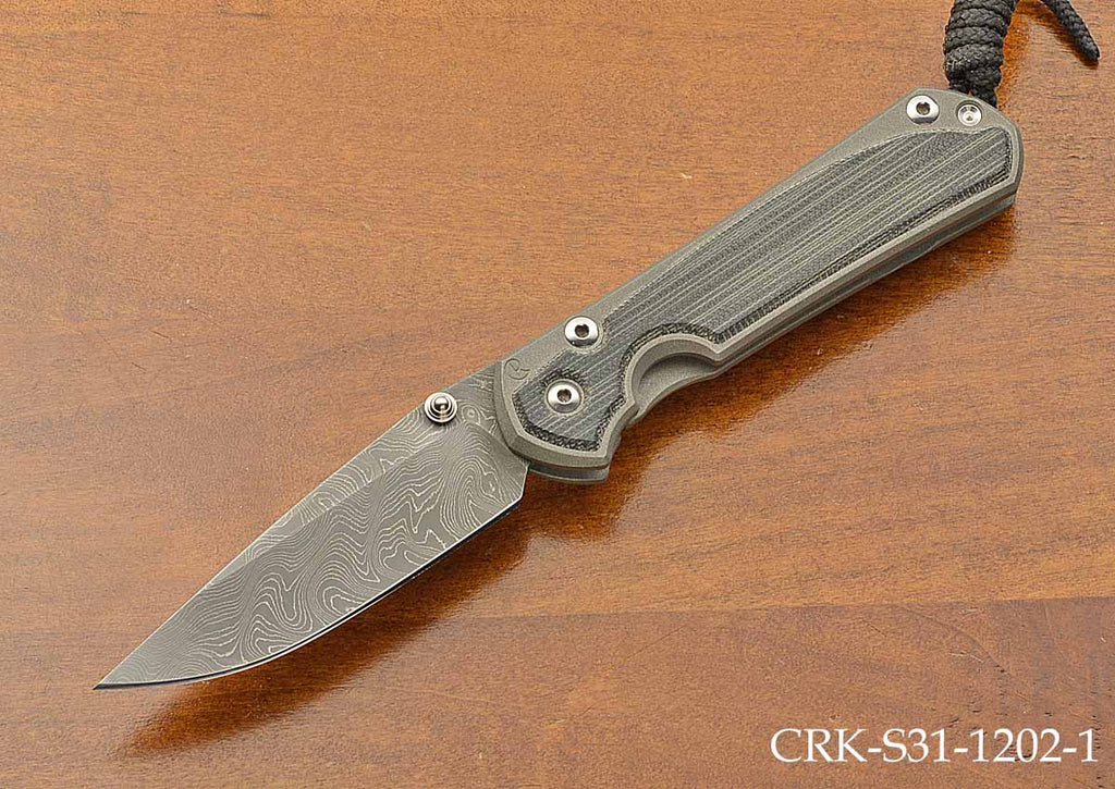 Pre-Owned Small Sebenza 31 Black Canvas Micarta Boomerang Damascus