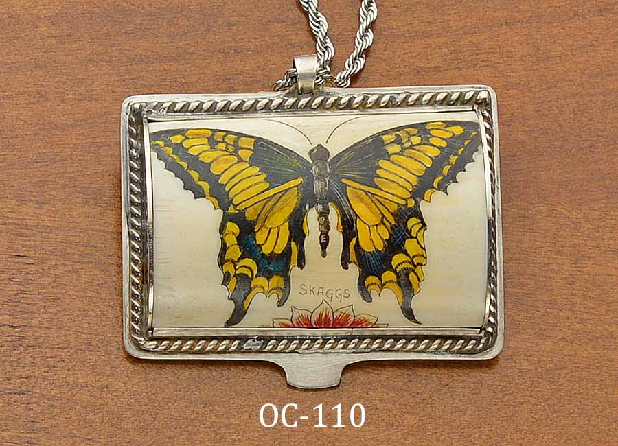 Swallowtail Butterfly Scrimshaw Pendant