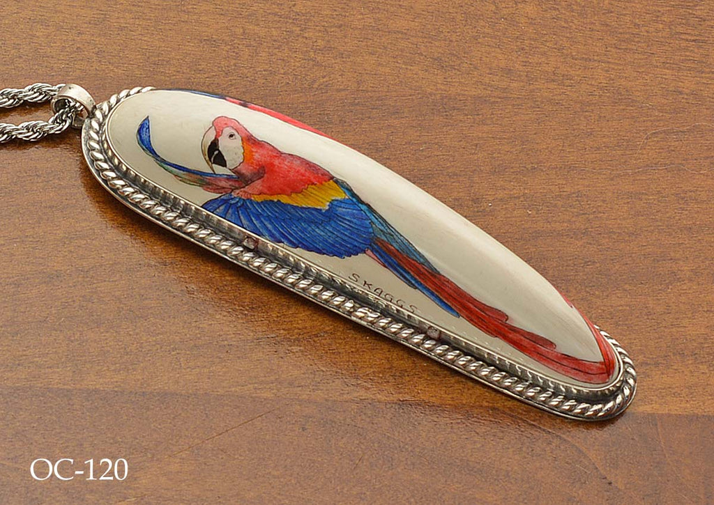Macaw Scrimshaw Pendant