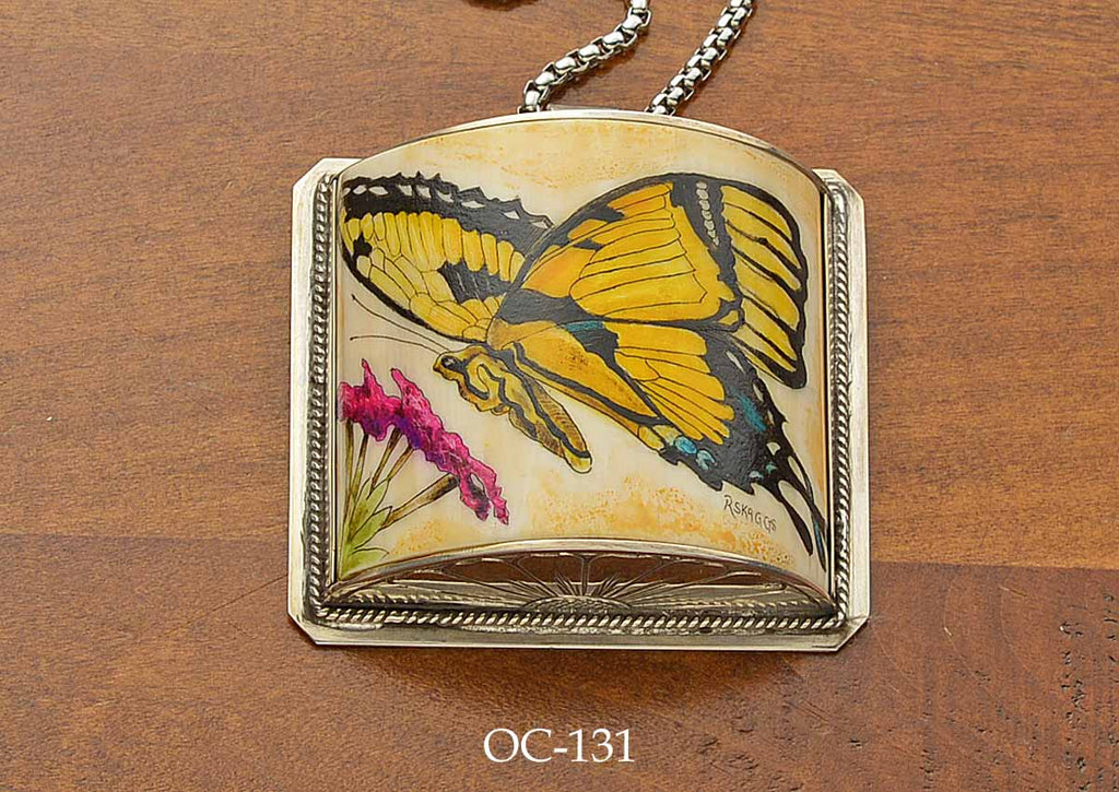 Yellow Butterfly Scrimshaw Pendant