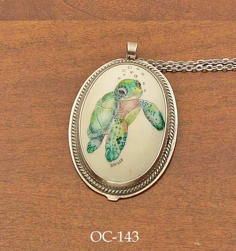 Baby Sea Turtle Scrimshaw Pendant