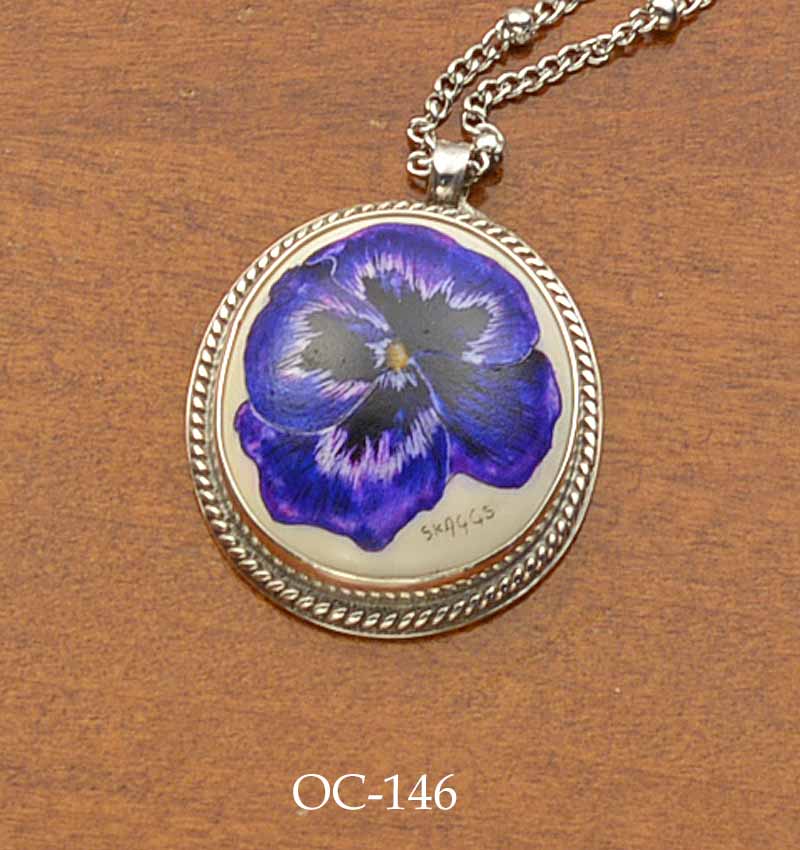 Purple Pansy Scrimshaw Pendant