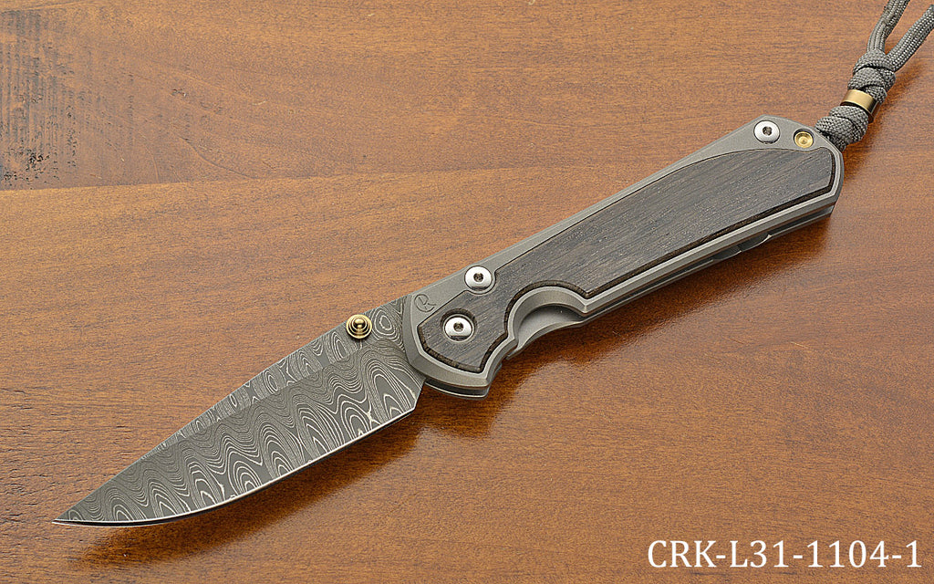 Pre-Owned Large Sebenza 31 Ladder Damascus Bog Oak Inlay