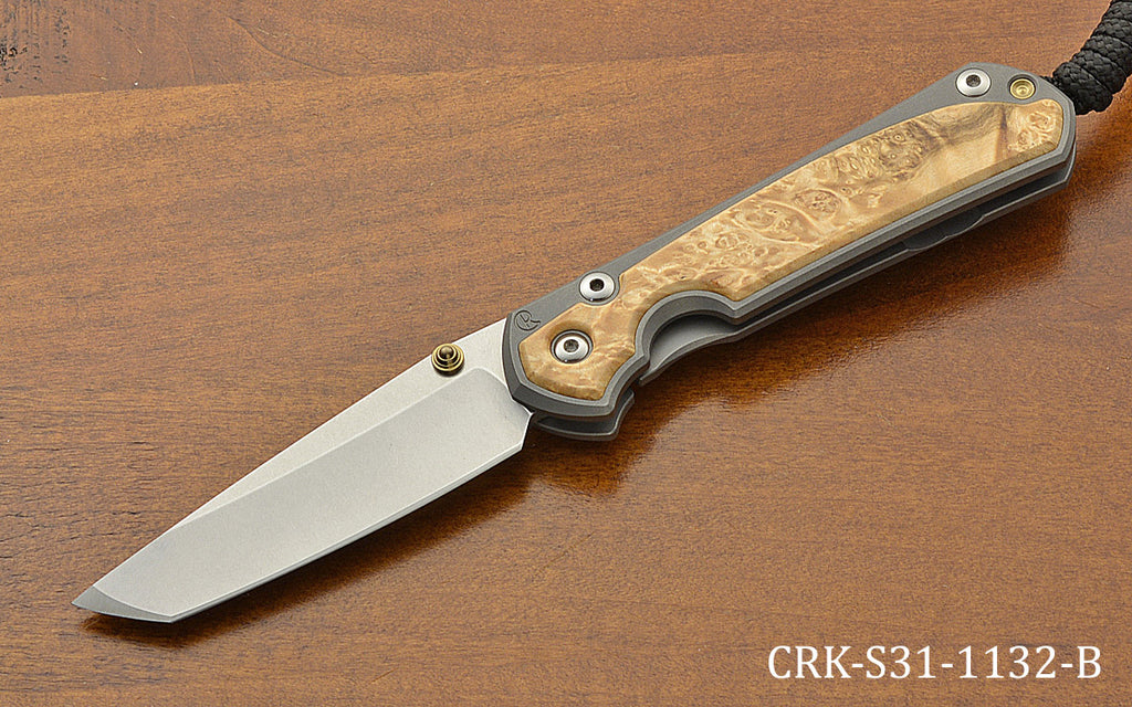Small Sebenza 31 Tanto Magnacut Box Elder Inlay