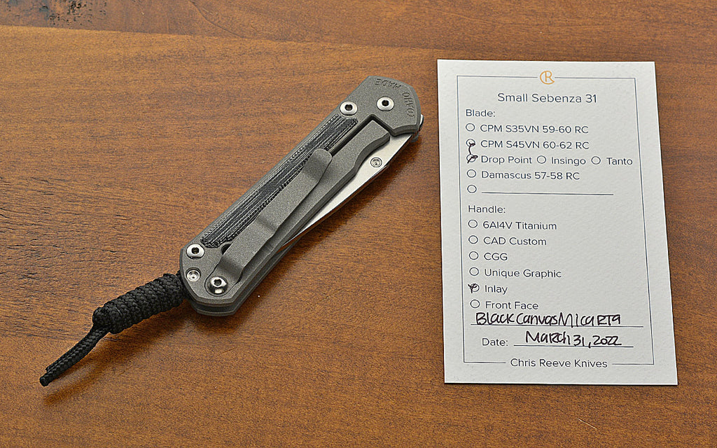 Pre-Owned Small Sebenza 31 Drop Point Black Canvas Inlay